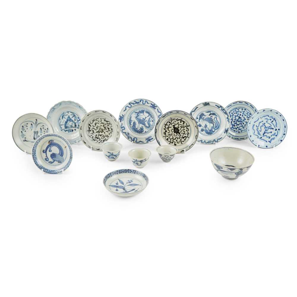 Appraisal: GROUP OF FOURTEEN BLUE AND WHITE WARES MING TO QING