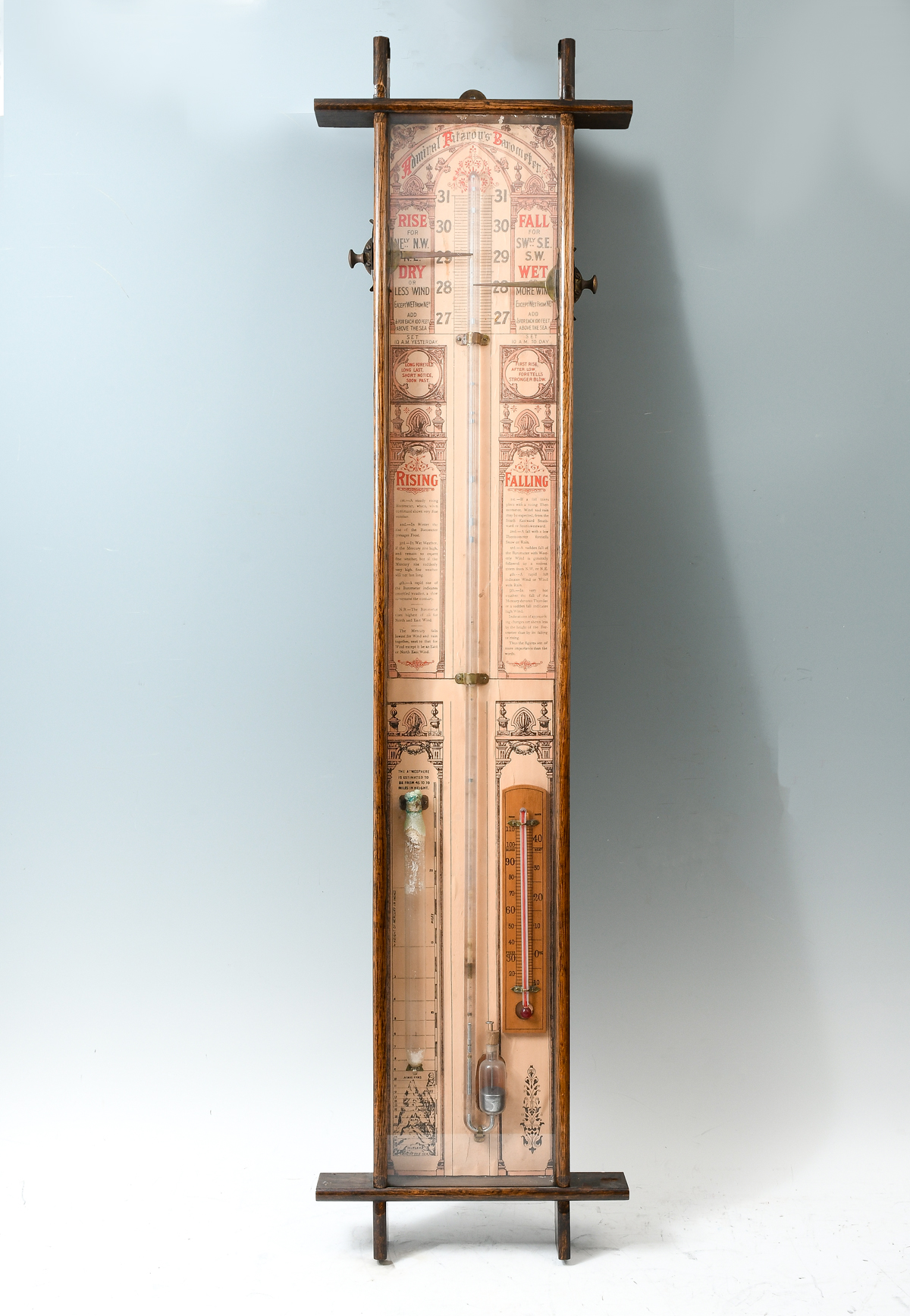 Appraisal: ADMIRAL FITZROYS BAROMETER AND THERMOMETER Having a cottage oak frame