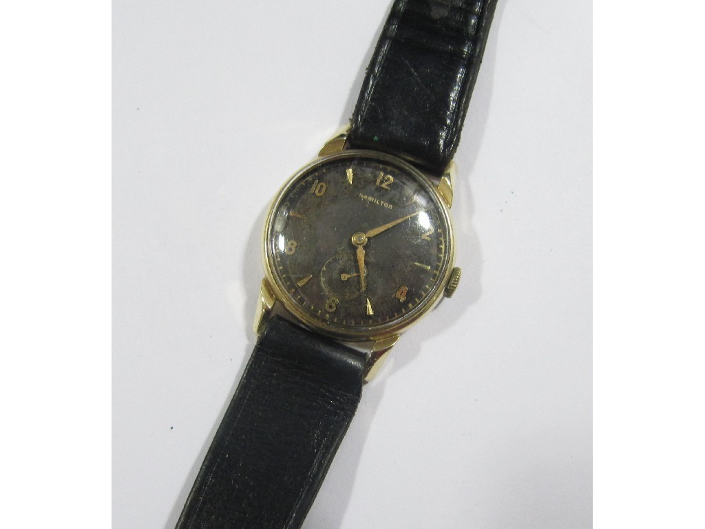 Appraisal: Gents mid th century ct gold cased Hamilton wrist watch