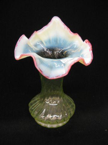 Appraisal: Victorian Vaseline Opalescent Art Glass Vase cranberry trim tall