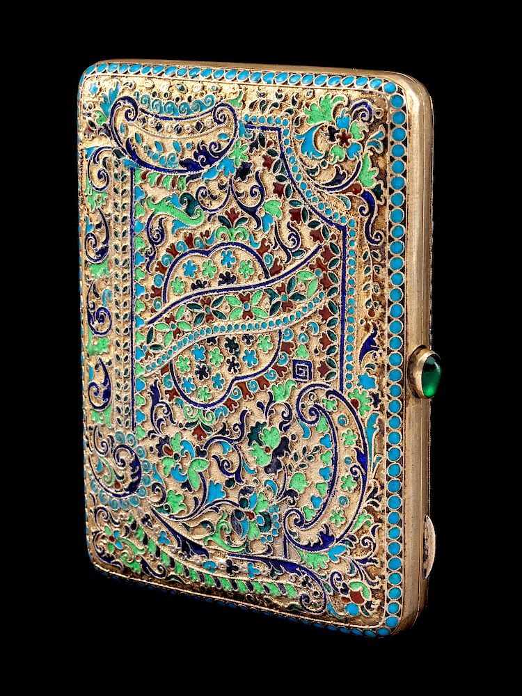 Appraisal: A Russian Enameled Silver-Gilt Cigarette Case A Russian Enameled Silver-Gilt