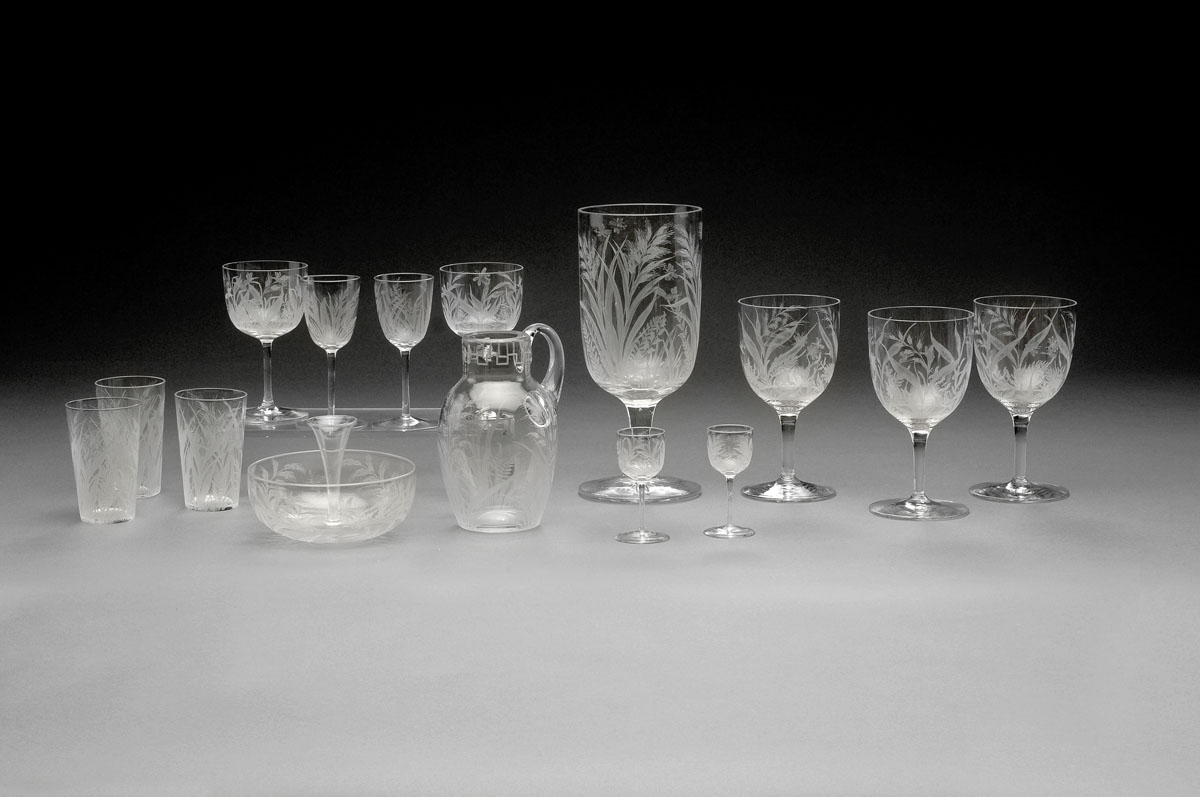 Appraisal: GROUP OF BLOWN ENGRAVED 'BEE AND WHEAT' PATTERN TABLEWARES BOSTON