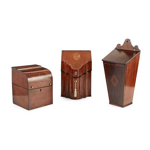 Appraisal: THREE GEORGIAN MAHOGANY BOX CONTAINERS TH CENTURY to include a