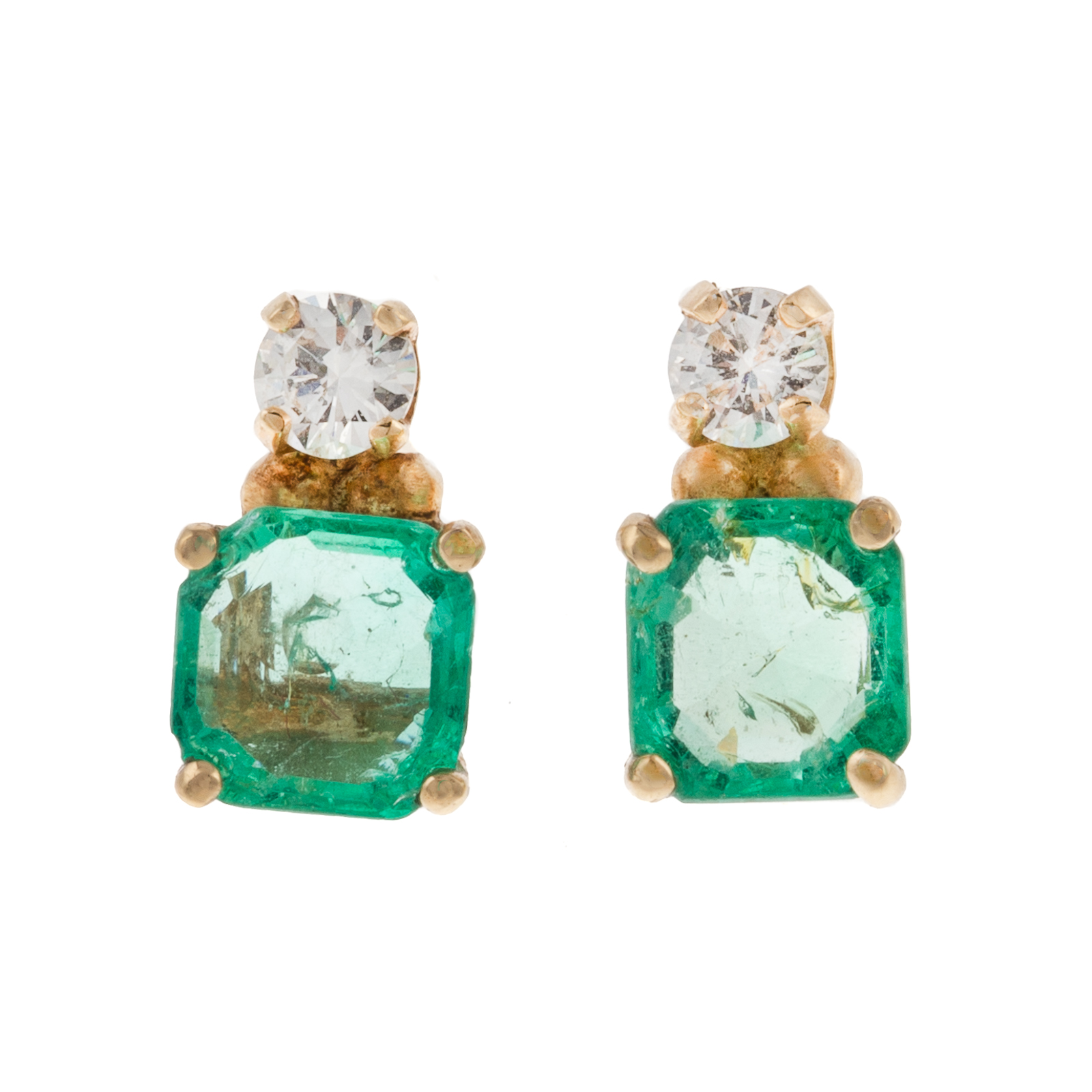 Appraisal: A PAIR OF EMERALD DIAMOND EARRINGS IN K K yellow