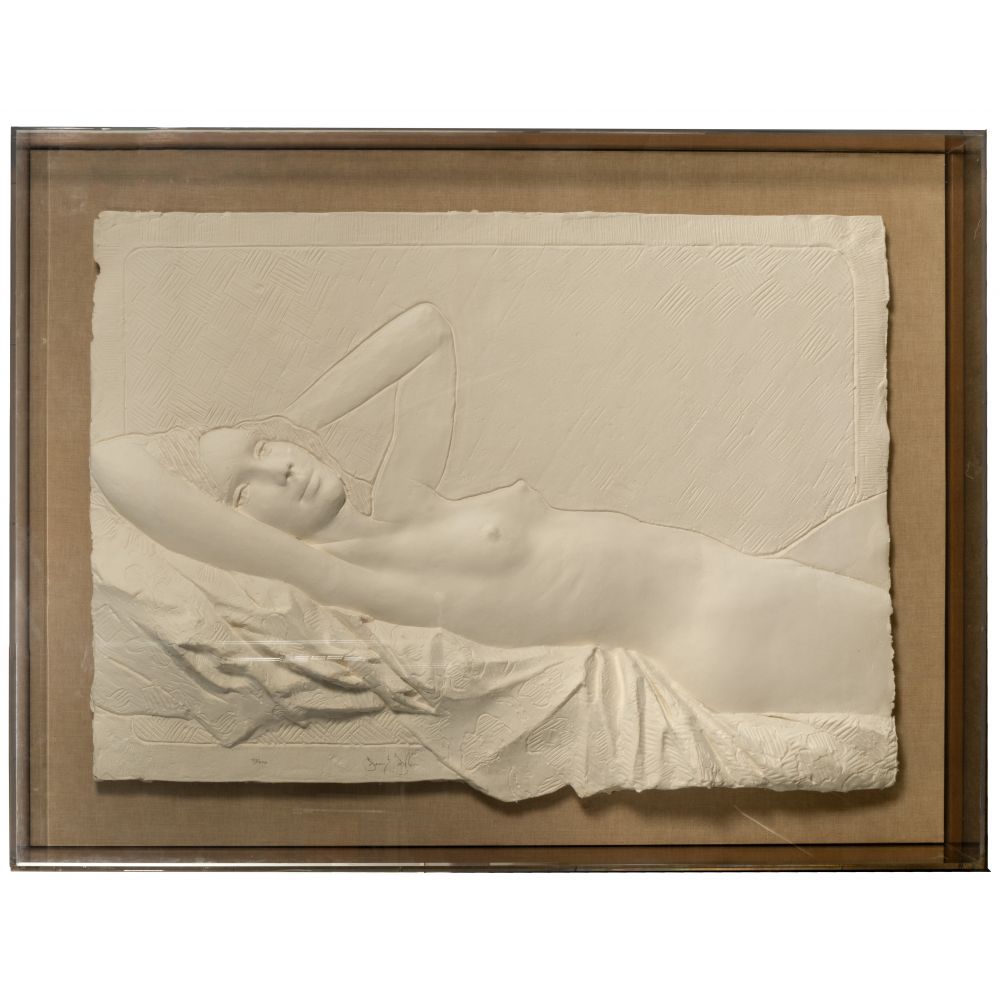 Appraisal: FRANK GALLO AMERICAN - RECLINING NUDE CAST PAPER RELIEFUndated pencil