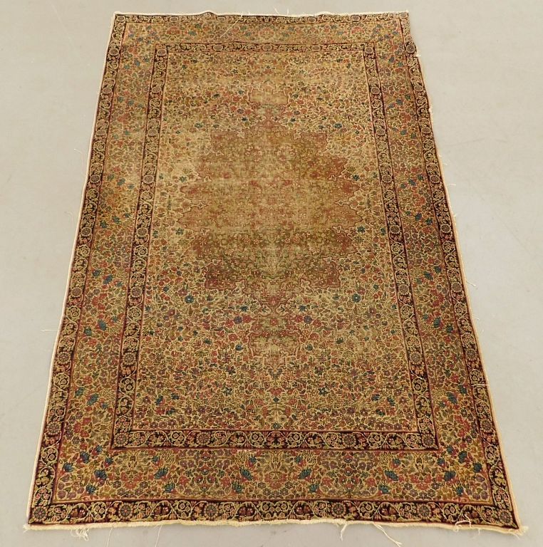 Appraisal: Antique Kerman Botanical Rug Middle East Circa Green and red