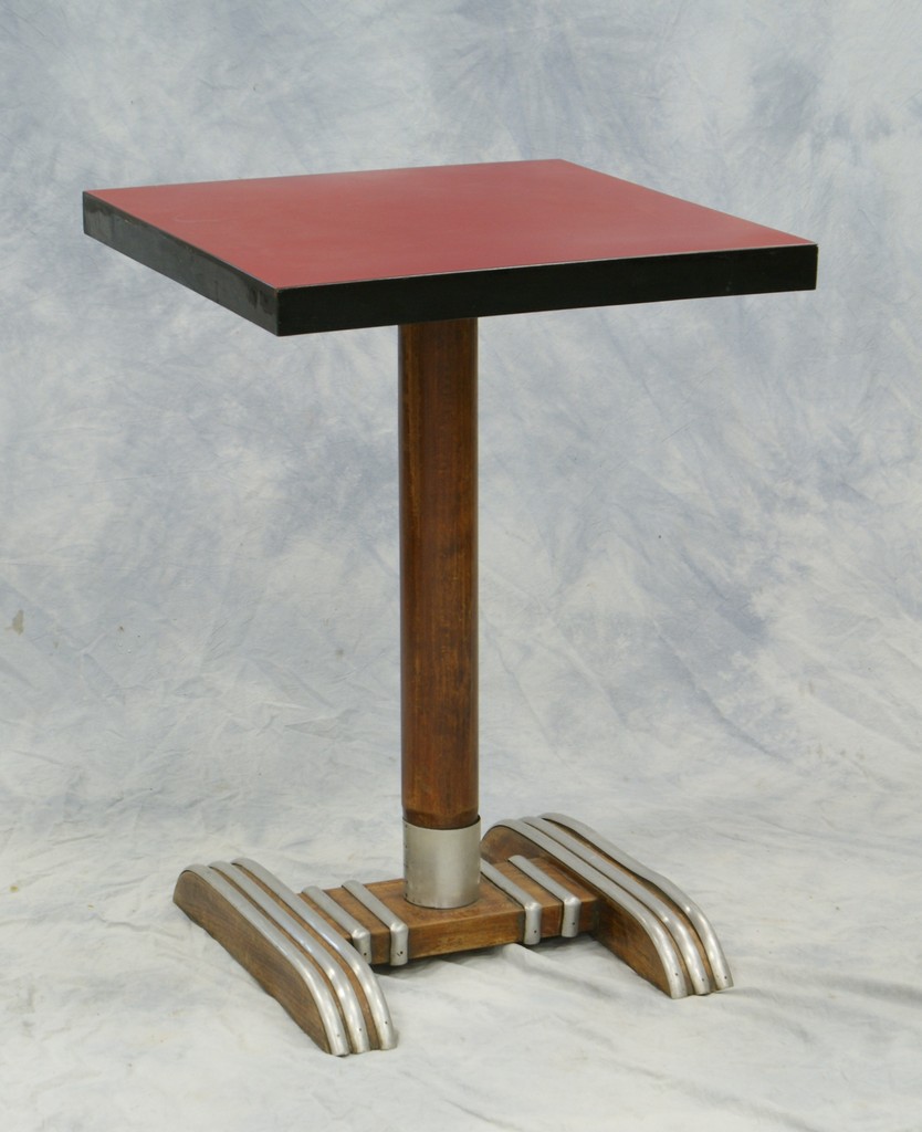 Appraisal: Formica chrome and mahogany art deco caf table x high