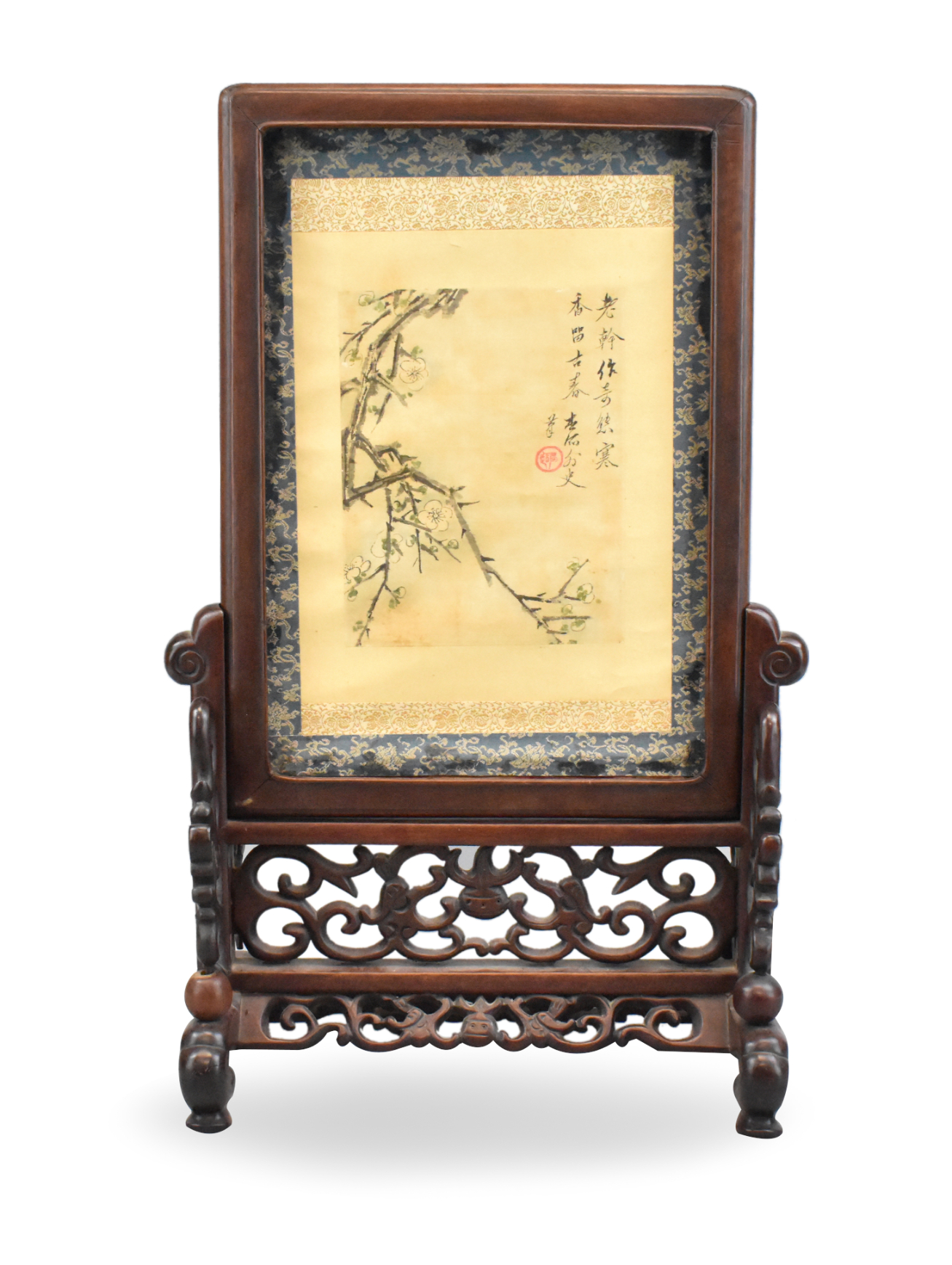 Appraisal: A Chinese wood framed painting table screen on a four