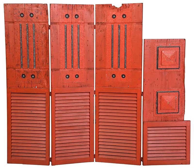 Appraisal: Rustic Four Panel Art Screen Continental th century red painted