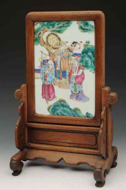 Appraisal: A CHINESE PORCELAIN PANEL mounted as a table screen decorated