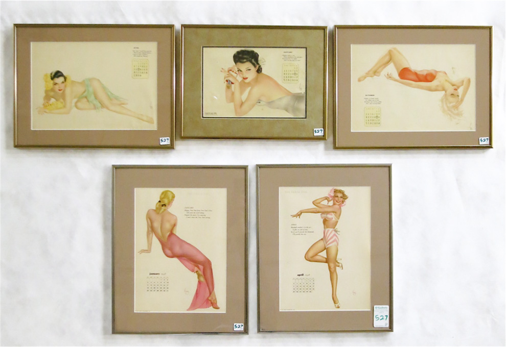 Appraisal: FIVE VARGA CALENDAR PIN-UPS two dated three Esquire prints one