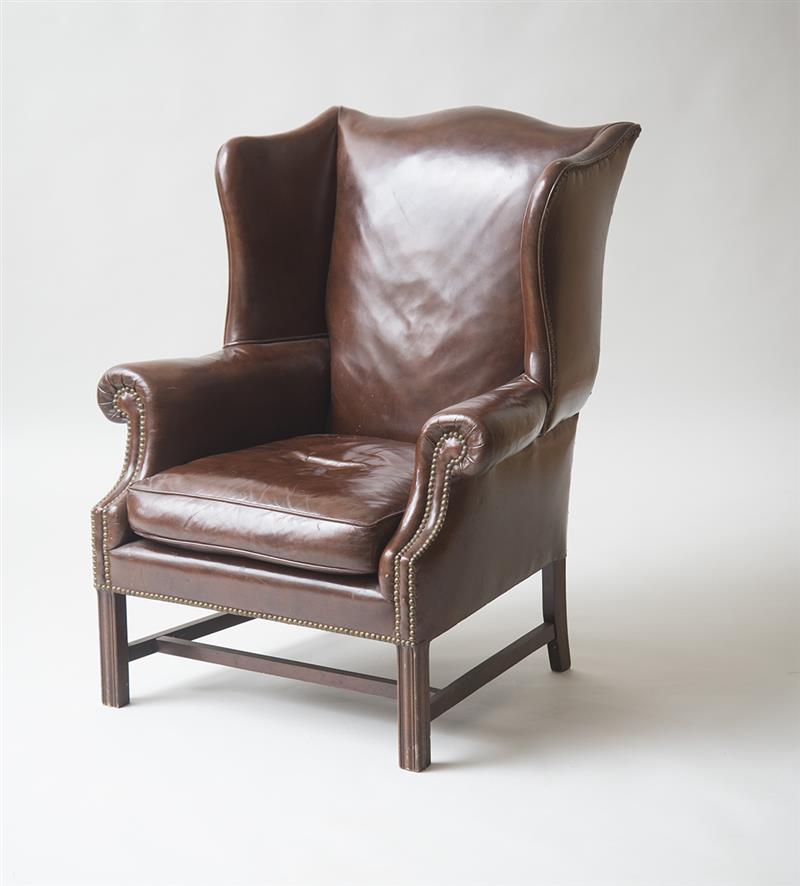 Appraisal: ENGLISH LEATHER WING CHAIR x x in Estimate -