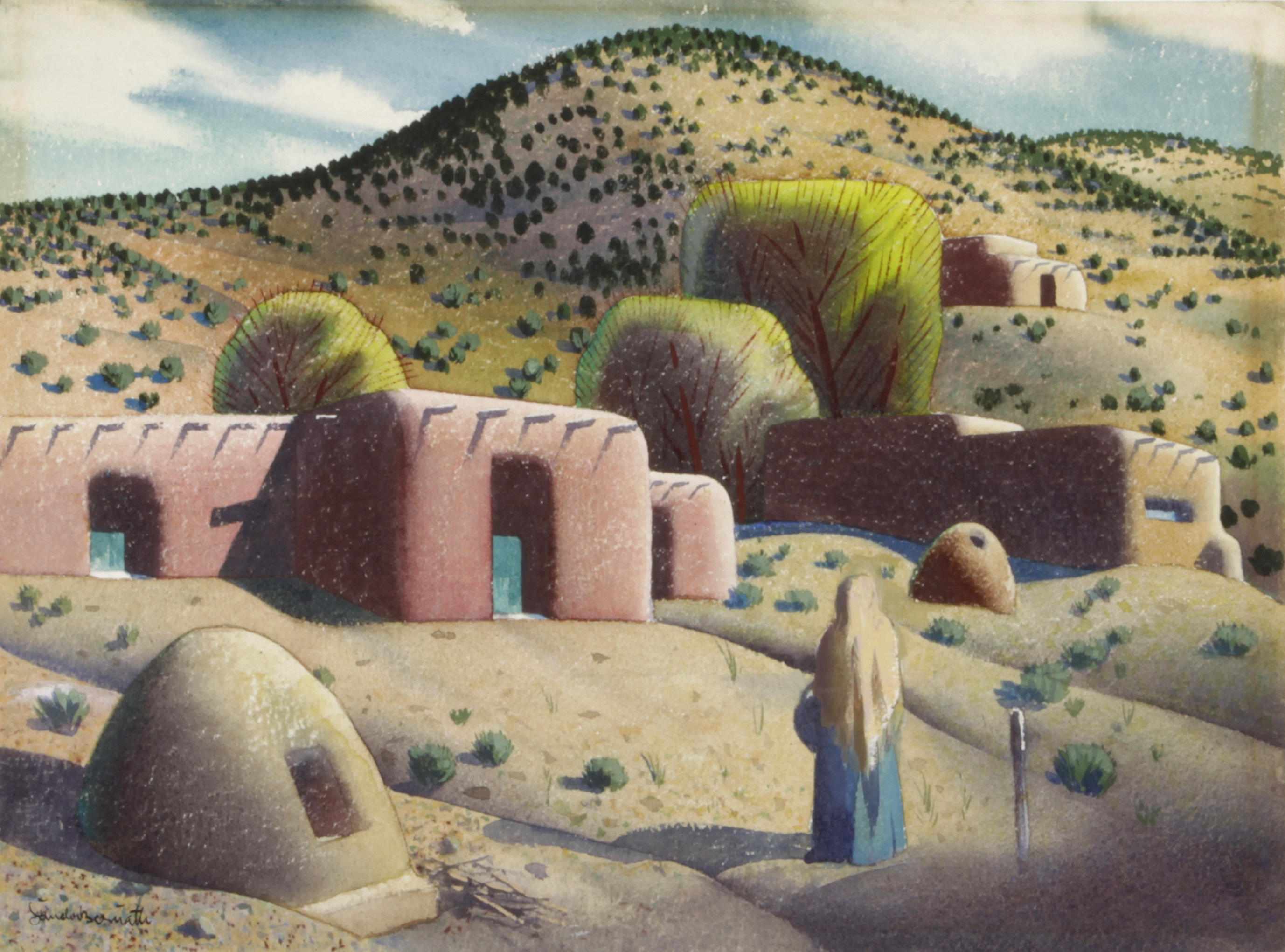 Appraisal: Sandor Bernath American - New Mexico Pueblo scene signed 'Sandor