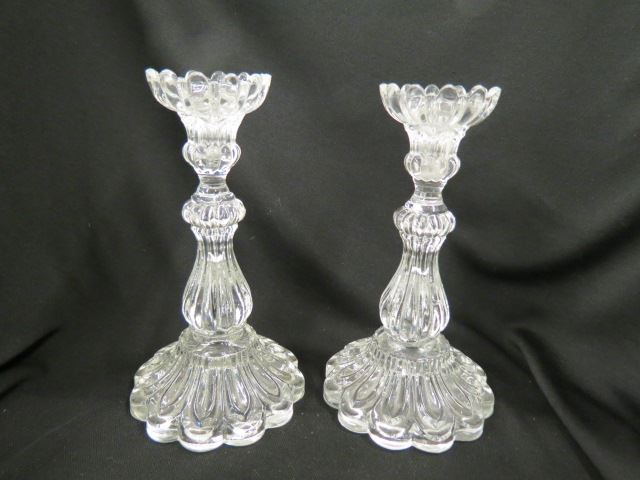 Appraisal: Pair of Early Pattern Glass Candlesticks excellent