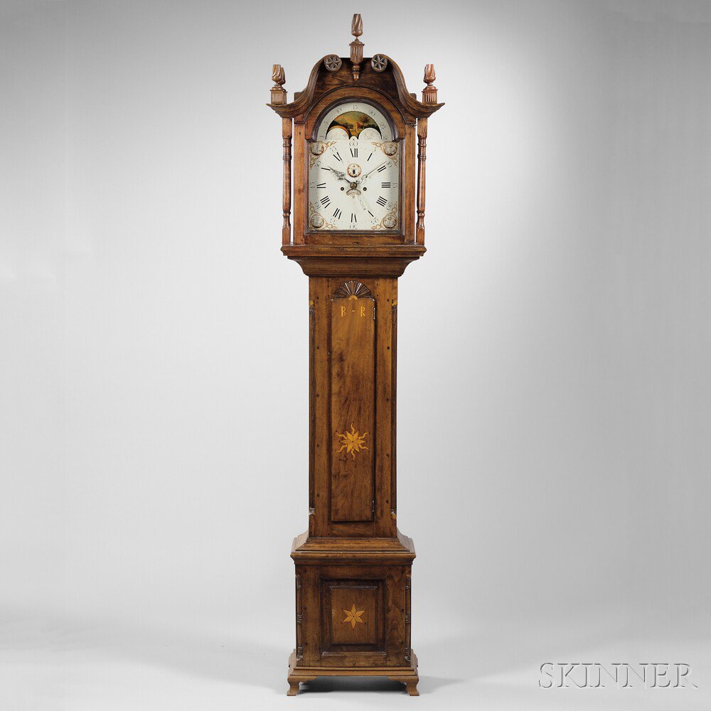 Appraisal: Pennsylvania Walnut Inlaid Tall Clock Attributed to John Albert Adams