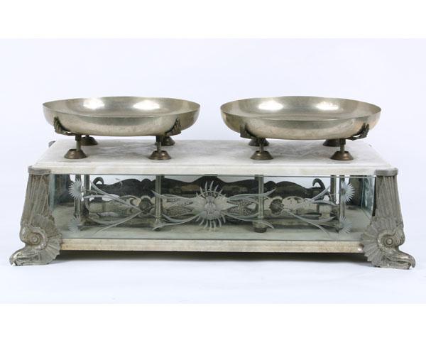 Appraisal: Argentinian counter balance scale marble top and base figural nickel