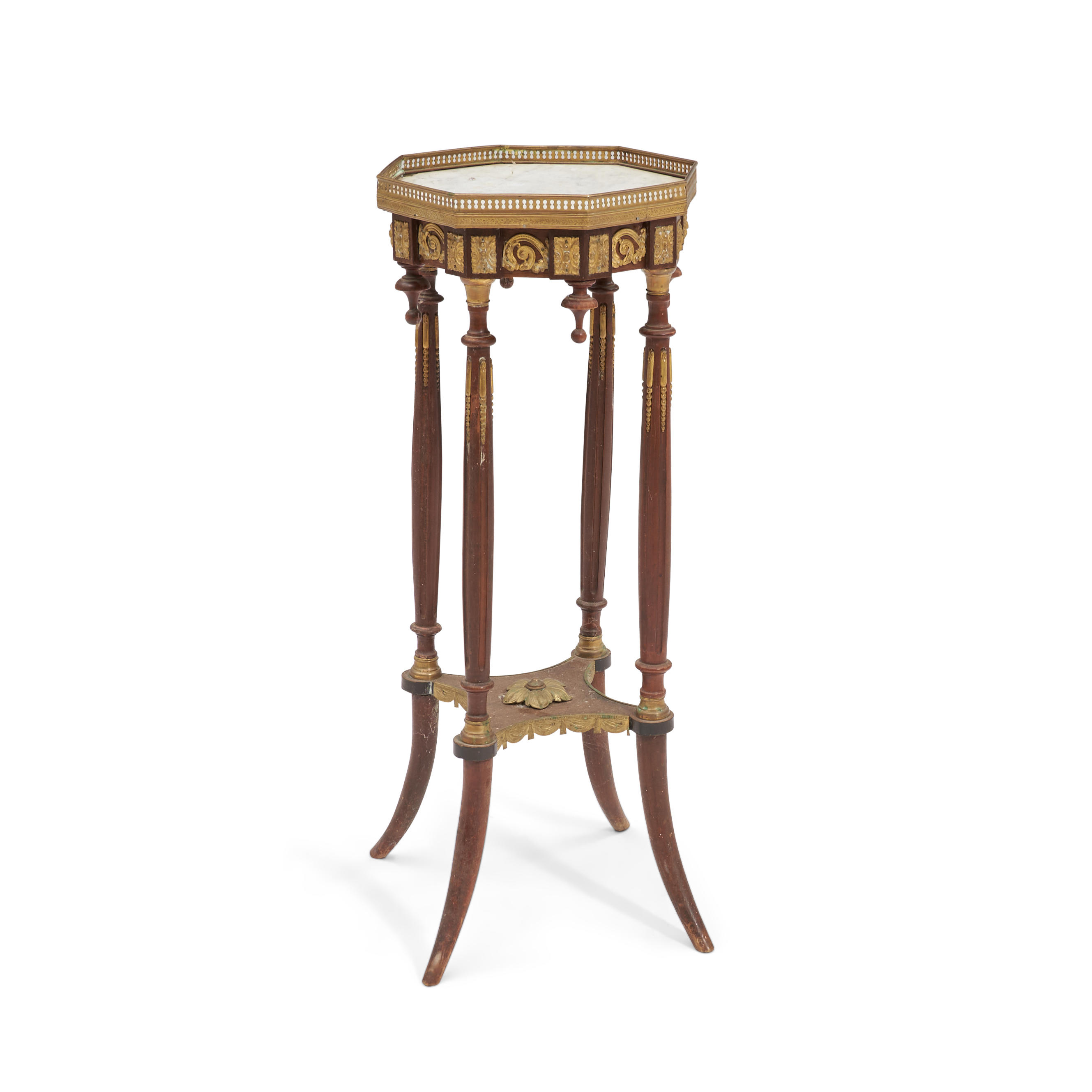 Appraisal: Louis XVI-style Marble-top Gilt Metal-mounted Stand with gilt metal gallery