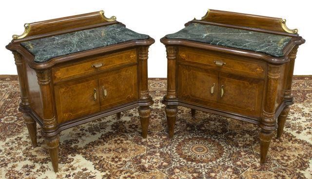 Appraisal: pair Italian burlwood bedside cabinets mid th c inset marble