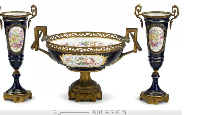 Appraisal: French Sevres style porcelain and bronze mounted centerpiece and garniture