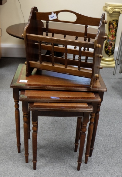 Appraisal: Reproduction leather topped nest of tables and a oak magazine