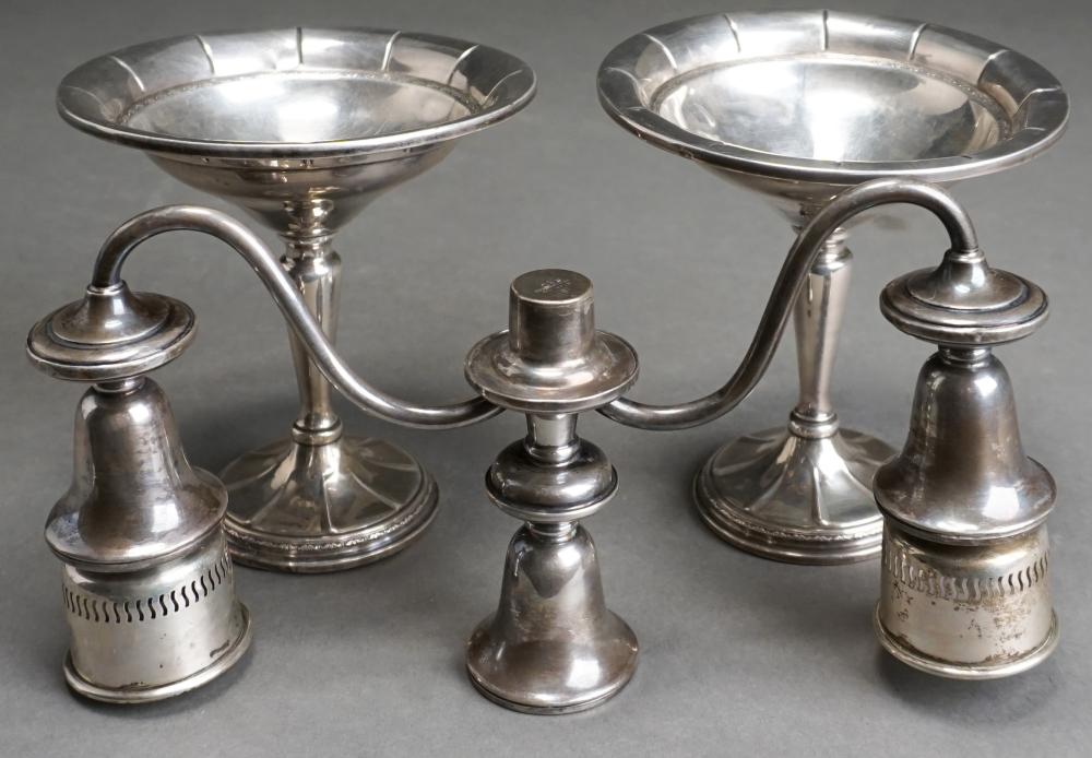 Appraisal: PAIR OF WEIGHTED STERLING SILVER COMPOTES AND CANDELABRUM PARTSPair of