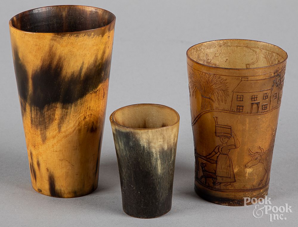 Appraisal: Three horn cups th c Three horn cups th c