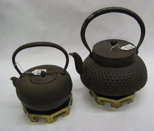 Appraisal: TWO CAST IRON JAPANESE TEAPOTS H and H Condition Report