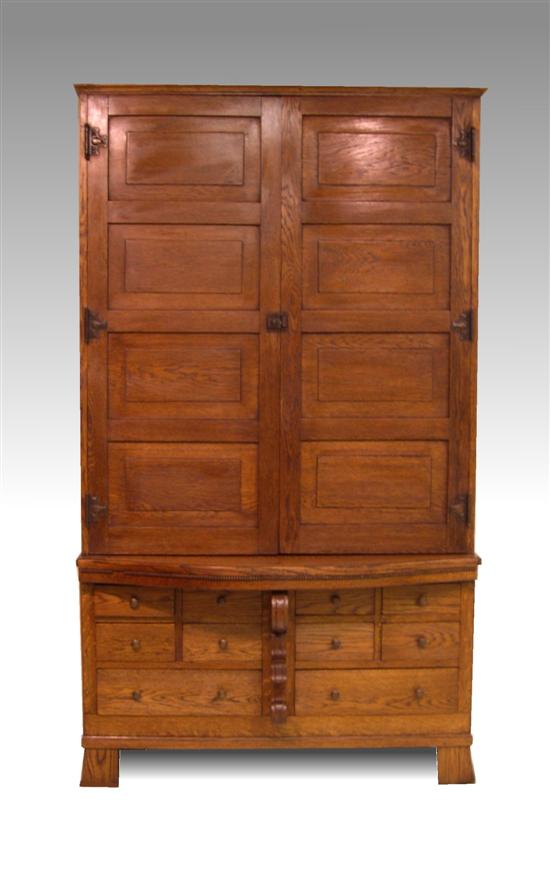 Appraisal: Two-sided oak cabinet or butler's pantry Upper portion consists of