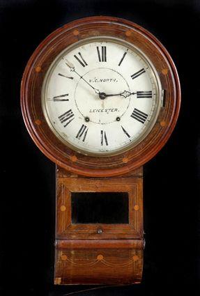 Appraisal: VICTORIAN INLAID ROSEWOOD WALL CLOCK The painted metal dial inscribed