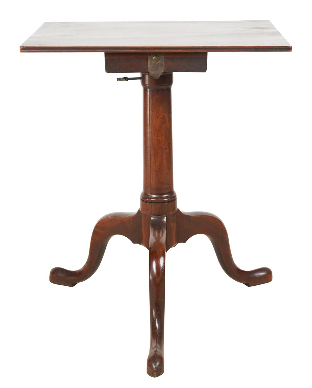 Appraisal: GEORGIAN-STYLE MAHOGANY TRIPOD TABLEthe rectangular top on a turned column