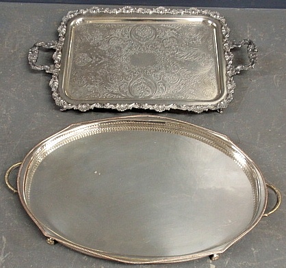 Appraisal: - Two silverplate Chippendale style serving trays Each approx h