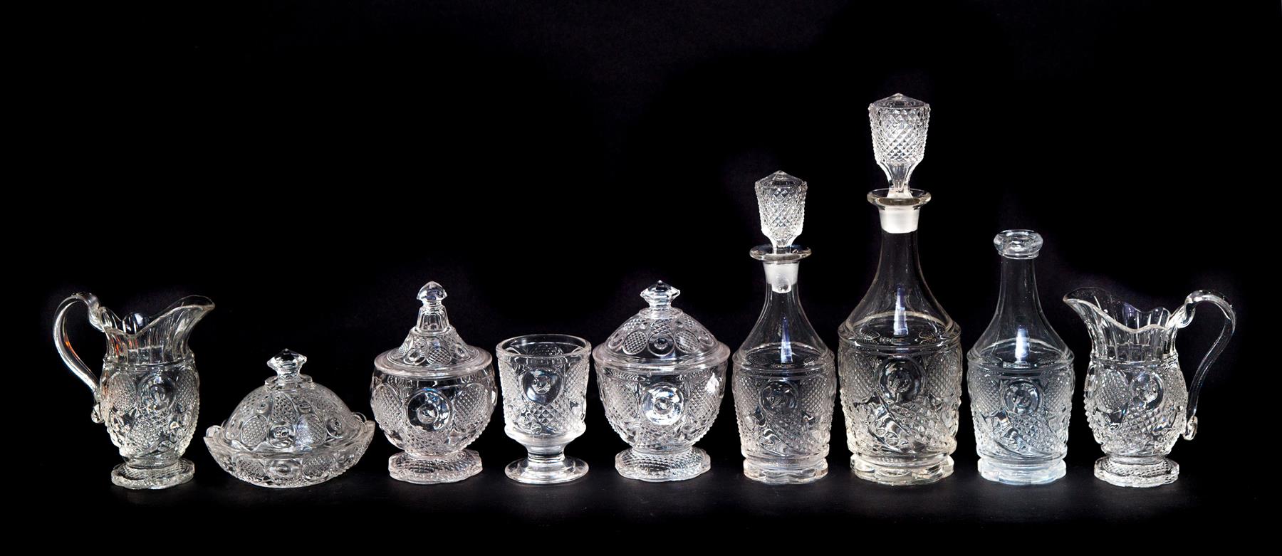 Appraisal: NINE PIECES OF HORN OF PLENTY PATTERN CLEAR FLINT GLASS