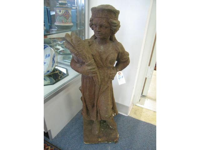 Appraisal: Antique Cast Iron Garden Statue peasant lady holding wheat