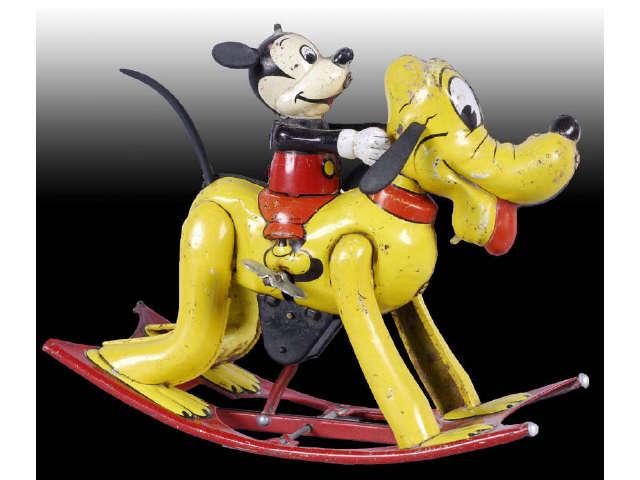 Appraisal: Linemar Walt Disney Tin Mickey Riding Pluto Toy Description Wind-up