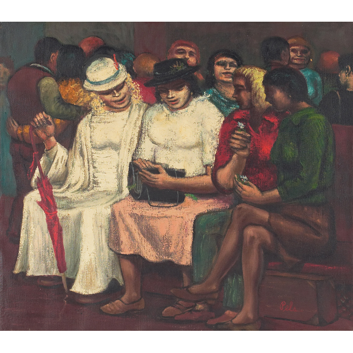 Appraisal: Albert Pels American - ''Waiting Room Conversation '' c oil