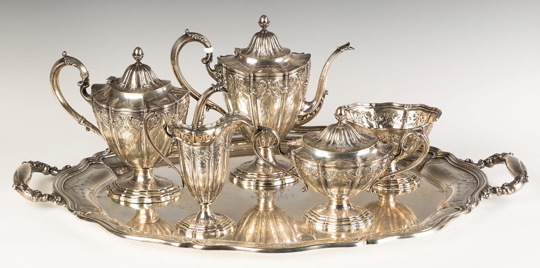 Appraisal: Six Piece Gorham Sterling Silver Tea Set Monogrammed ozt