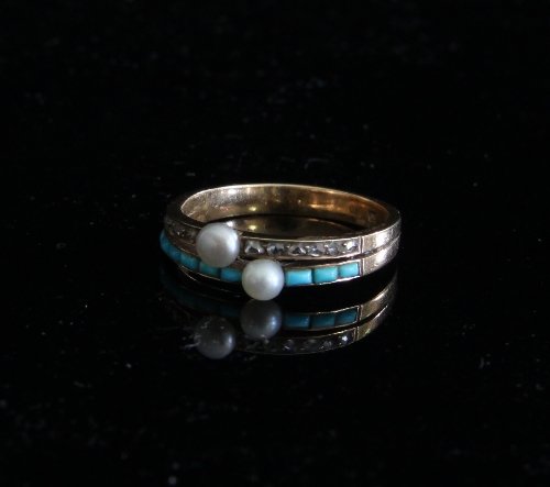 Appraisal: A pearl diamond and turquoise dress ring on an ct