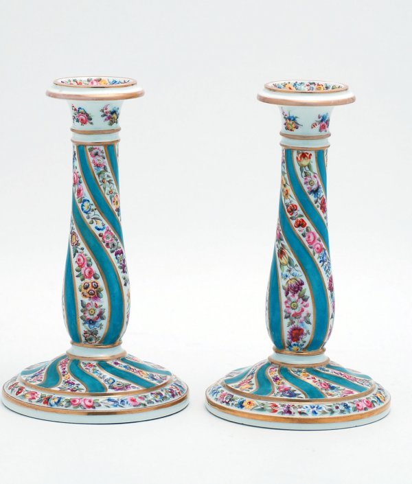 Appraisal: Pair of Paris porcelain candlesticks with alternating striped floral and