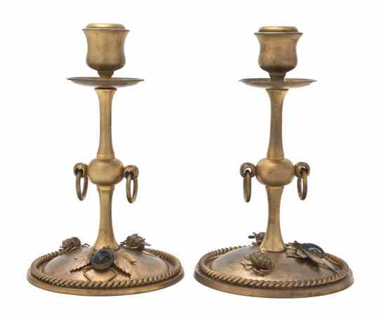 Appraisal: A Pair of English Gilt Bronze Candlesticks G B Sons