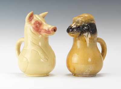 Appraisal: Two Majolica Pitchers Pig and Monkey Molded pottery figures depicting