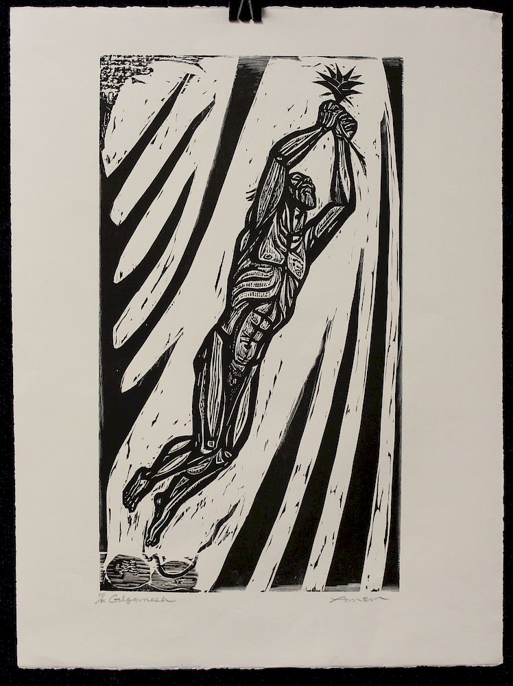 Appraisal: Gilgamesh Woodcut by Irving Amen - Gilgamesh Woodcut by Irving