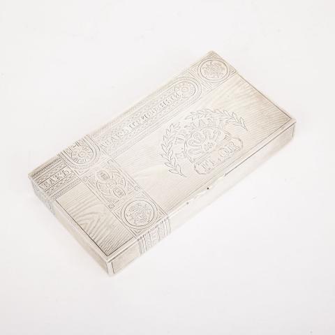 Appraisal: Russian Trompe L Oeil Silver Cigar Box c of rectangular