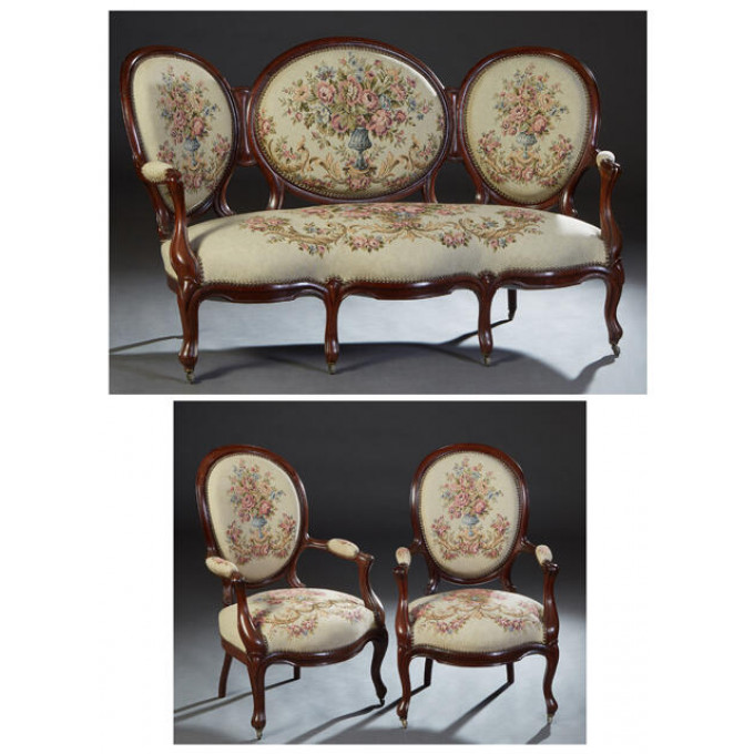 Appraisal: French Louis Philippe Three Piece Carved Cherry Parlor Suite late