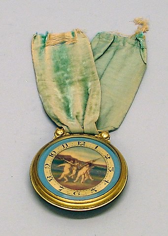 Appraisal: Painted dial with cherubs blue surround -day movement dia Ship