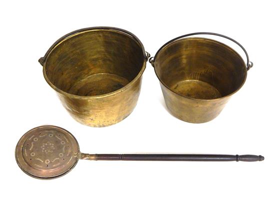 Appraisal: Metalware three pieces copper-topped bedwarmer and two unmarked large brass