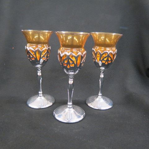 Appraisal: Farberware Wines tuilp shape chrome with amber Cambridge glass