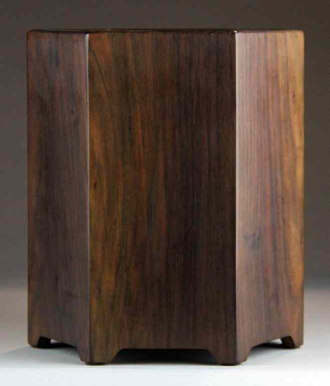 Appraisal: Chinese Rosewood Brush PotThe hexagonal pot raised on raised on