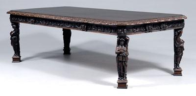 Appraisal: Belgian carved banquet table Renaissance Revival oak top with molded