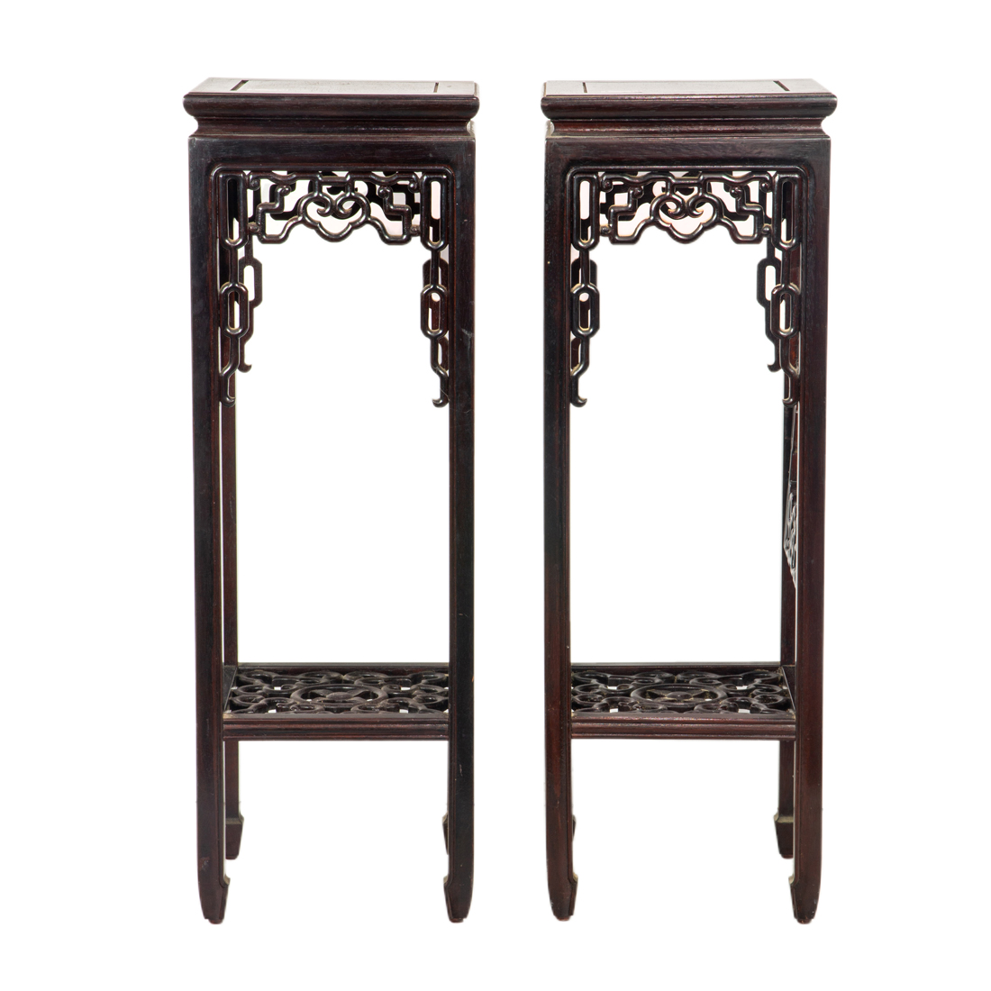 Appraisal: PAIR OF CHINESE HARDWOOD PEDESTAL STANDS Pair of Chinese hardwood