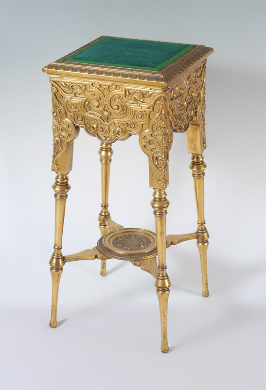 Appraisal: CARVED GILT WOOD PLANT STAND Top with green upholstered center